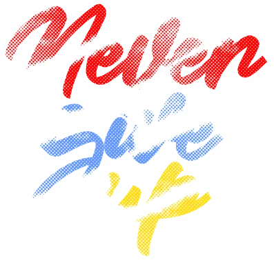 Thiết kế chữ Never Give Up phong cách graffiti với hiệu ứng halftone và màu sắc rực rỡ