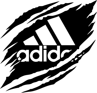 Logo Adidas với hiệu ứng xé rách, màu đen trên nền xám.