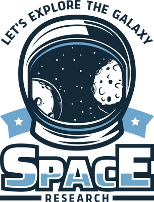 Hình ảnh mũ phi hành gia phản chiếu các hành tinh và sao, với dòng chữ 'LET'S EXPLORE THE GALAXY SPACE RESEARCH'