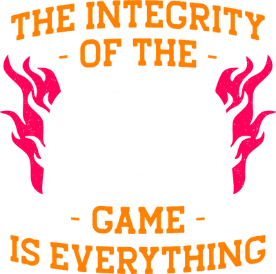 Hình minh họa tay cầm chơi game màu trắng với ngọn lửa hồng rực, kèm dòng chữ 'THE INTEGRITY OF THE GAME IS EVERYTHING' màu cam trên nền xám.