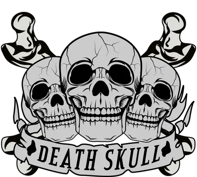 Thiết kế đồ họa ba đầu lâu phong cách gothic với dải băng chữ Death Skull
