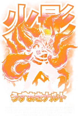 Hình ảnh Naruto Uzumaki trong Chế độ Baryon với chín đuôi cáo màu cam rực lửa, biểu tượng Konoha phía sau.
