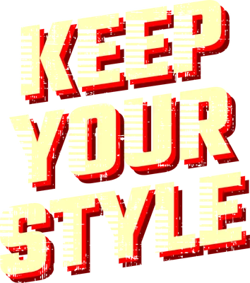 Hình ảnh chữ KEEP YOUR STYLE màu kem và đỏ, phong cách retro distressed trên nền xám.