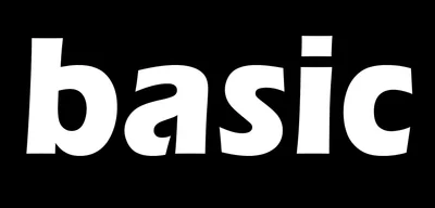 Chữ 'basic' màu trắng, font chữ bo tròn, trên nền đen tuyền.