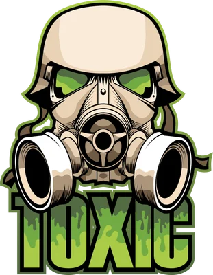 Hình minh họa mặt nạ phòng độc và mũ bảo hiểm quân đội với chữ Toxic phong cách graffiti