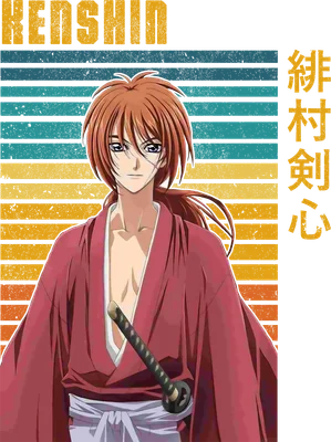 Hình ảnh Kenshin Himura, nhân vật anime Samurai X, với thanh kiếm và trang phục truyền thống.