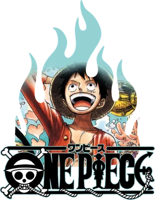 Hình ảnh Monkey D. Luffy trong One Piece với ngọn lửa xanh bao quanh và logo One Piece.