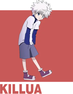 Hình vẽ chibi Killua Zoldyck với mái tóc trắng, mắt xanh, mặc áo trắng xanh và quần tím, dáng đứng ngộ nghĩnh.