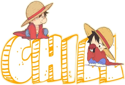 Luffy chibi dễ thương ngồi trên chữ "CHILL"