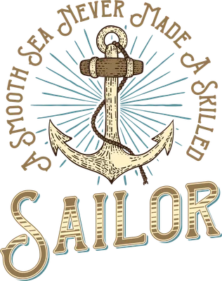 Hình minh họa mỏ neo phong cách vintage với dòng chữ A smooth sea never made a skilled sailor