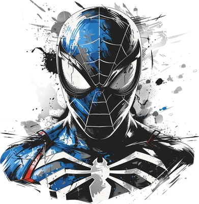 Hình ảnh Spider-Man với trang phục xanh đen phong cách grunge, hiệu ứng vệt sơn và mạng nhện nổi bật.