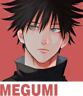 Hình vẽ chân dung nhân vật anime Megumi Fushiguro với mái tóc đen và đôi mắt xanh.