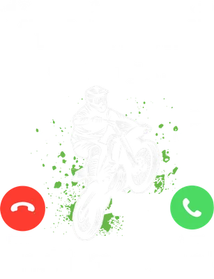 Hình minh họa màn hình cuộc gọi đến với dòng chữ 'MY DIRT BIKE Calling...' và hình ảnh người lái xe cào cào đang bốc đầu.