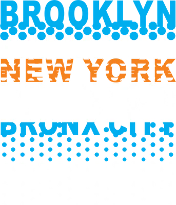 Thiết kế chữ BROOKLYN, NEW YORK, BRONX CITY màu xanh, cam, trắng trên nền xám với hiệu ứng chấm bi.