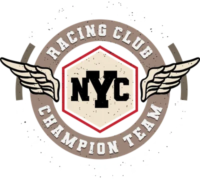Logo hình lục giác với chữ NYC, có cánh hai bên, dòng chữ 'United States Racing Club' và 'Champion Team Motorcycles'