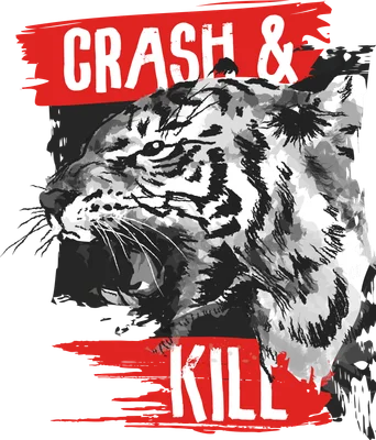 Hình ảnh hổ gầm với hiệu ứng graffiti, chữ 'CRASH & KILL' nổi bật trên nền đỏ.