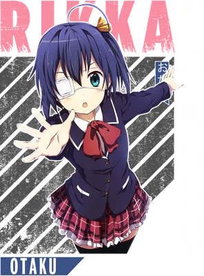 Hình ảnh cô gái anime với mái tóc xanh, đeo băng mắt, mặc đồng phục học sinh, biểu cảm dễ thương.