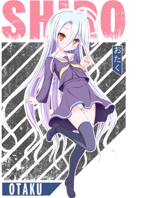 Hình ảnh anime Shiro tóc trắng, mặc đồng phục, phong cách otaku, từ series No Game No Life
