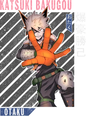 Hình ảnh nhân vật anime Katsuki Bakugo với biểu cảm quyết đoán, tay giơ ra phía trước.