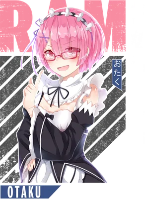 Hình ảnh cô gái anime tóc hồng ngắn, đeo kính, mặc trang phục maid, biểu cảm vui vẻ.