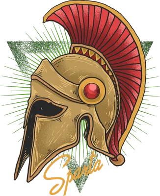 Hình ảnh mũ trụ Sparta màu vàng đồng, đỏ, với chữ 'Sparta' bên dưới.