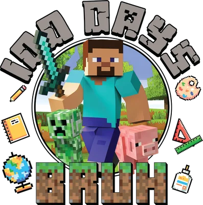 Hình ảnh nhân vật Steve Minecraft cầm kiếm, bên cạnh là Creeper và Heo, với các biểu tượng học tập xung quanh.