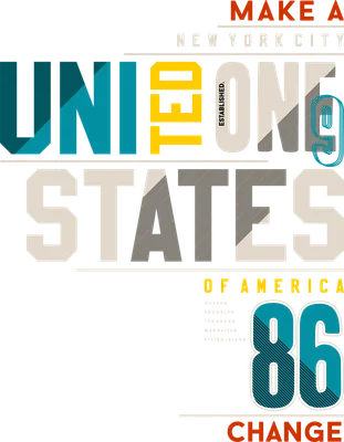 Thiết kế đồ họa chữ "United States" với các yếu tố phong cách New York City, số 86 và dòng chữ "Make A Change".