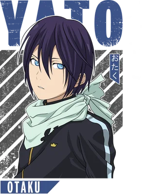 Hình vẽ nhân vật Yato trong anime Noragami với mái tóc đen, mắt xanh và khăn choàng