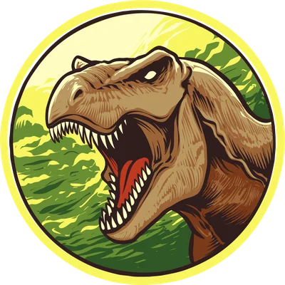Hình ảnh minh họa khủng long bạo chúa T-Rex với hàm răng sắc nhọn và miệng há to, nền rừng xanh tươi.