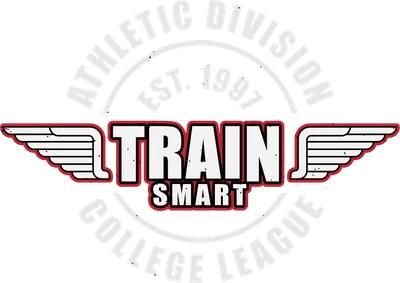 Logo "Train Smart" với đôi cánh, "Athletic Division", "College League", "Est. 1997"