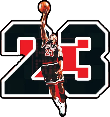 Hình ảnh Michael Jordan đang thực hiện cú úp rổ với bóng, số áo 23 nổi bật.