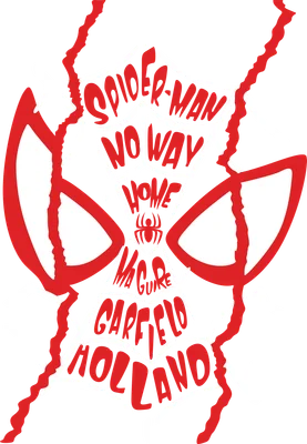 Hình ảnh mặt nạ Spider-Man với mạng nhện và tên các diễn viên Tobey Maguire, Andrew Garfield, Tom Holland.