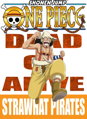 Nhân vật Usopp trong One Piece, đội mũ rơm, trang phục vàng, tư thế hành động, với logo One Piece và Shonen Jump.