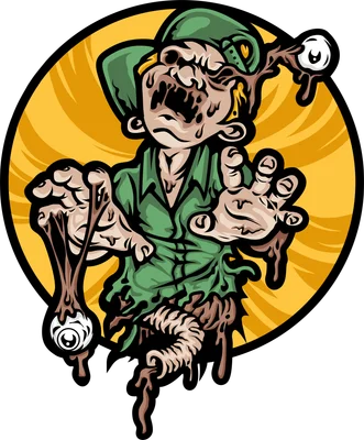 Hình minh họa zombie kinh dị với đôi mắt rơi ra, phong cách hoạt hình vector