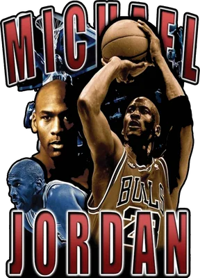 Hình ảnh ghép Michael Jordan trong các khoảnh khắc thi đấu của Chicago Bulls, có chữ Michael Jordan.