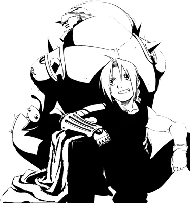 Hình vẽ hai nhân vật anime Edward Elric và Alphonse Elric, phong cách đen trắng.