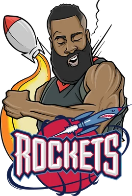 Hình vẽ James Harden "The Beard" với tên đội Rockets và biểu tượng bóng rổ, tên lửa.