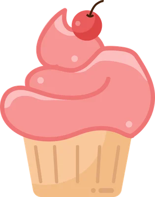 Hình minh họa bánh cupcake với lớp kem màu hồng tươi tắn và một quả cherry đỏ mọng trên đỉnh.