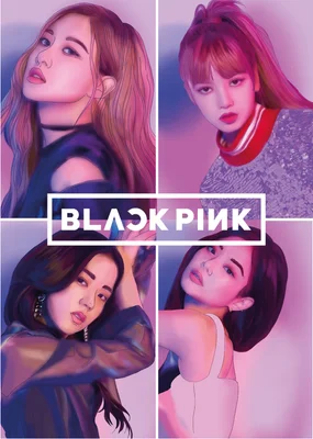 Tranh vẽ 4 thành viên nhóm nhạc Blackpink: Jisoo, Jennie, Rosé, Lisa với phong cách nghệ thuật.