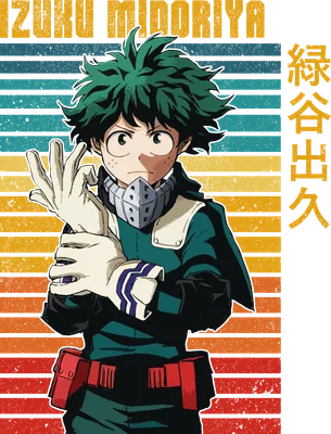 Hình ảnh Izuku Midoriya, nhân vật anime My Hero Academia, với mái tóc xanh lá và trang phục anh hùng.