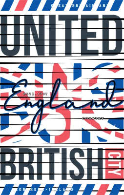 Hình ảnh typography với chữ UNITED KINGDOM lớn, lồng ghép cờ Union Jack, cùng các từ England, British, Great Britain.