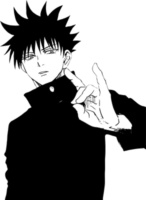 Hình vẽ nhân vật Fushiguro Megumi từ anime Jujutsu Kaisen, mặc đồng phục, tay chỉ về phía trước.