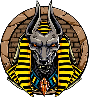 Hình minh họa thần Anubis Ai Cập cổ đại với phong cách nghệ thuật mạnh mẽ, chi tiết sắc nét