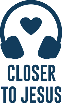 Hình ảnh tai nghe màu xanh dương với trái tim bên trong, bên dưới có dòng chữ 'CLOSER TO JESUS'