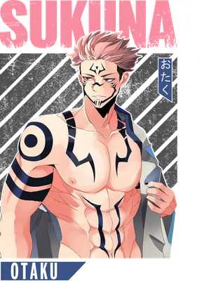 Hình ảnh nhân vật Sukuna từ anime Jujutsu Kaisen với hình xăm đặc trưng trên cơ thể.
