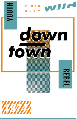 Thiết kế đồ họa typography phong cách đường phố với chữ Downtown, NYC và các họa tiết hình học hiện đại