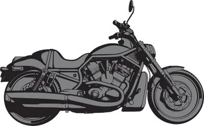 Hình ảnh minh họa xe mô tô kiểu cruiser với đường nét sắc sảo, tông màu xám đen.
