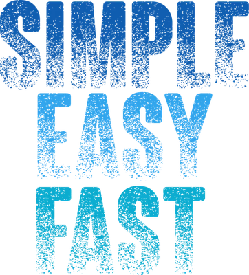 Grunge typography design with 'SIMPLE EASY FAST' text in blue shades on gray background