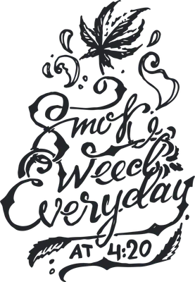 Hình ảnh chữ nghệ thuật "Smoke Weed Everyday" với biểu tượng lá cần sa và số "4:20"