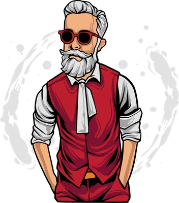 Hình vẽ ông già Noel đội kính râm, râu trắng, mặc áo vest đỏ và áo sơ mi trắng, phong cách hip hop.